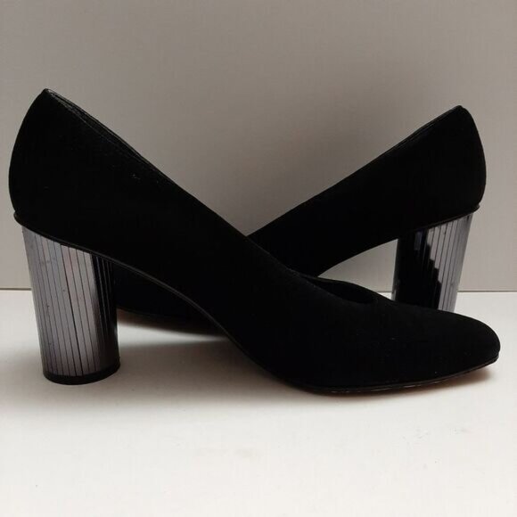 STUART WEITZMAN Mirrored Heels Retro Suede Genuine Leather Pumps Black Sz 7.5 AA - Picture 12 of 16